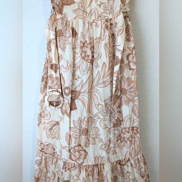 MNG Mango Orange Cream Cotton Sleeveless V-Neck Belted Flowy Martina Maxi Dress - Picture 8 of 11